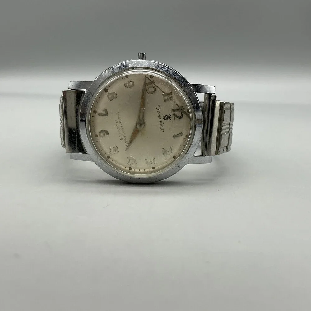 Vintage Sovereign Mens Watch 34mm Cream Dial Manual NON WORKING Wind For Parts